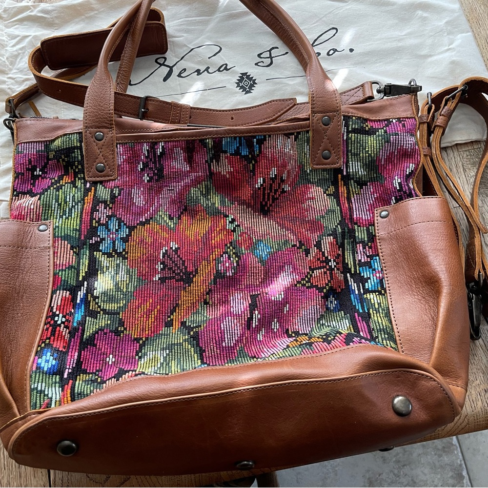 Nena & Co OOAK Floral Cafe Leather - The Perfect Bag Convertible Purse